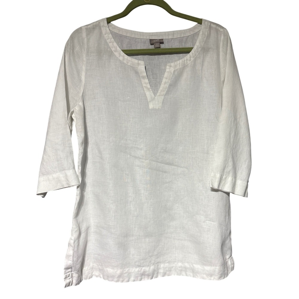 J. Jill Linen Tunic Womens M‎ White 3/4 Sleeve V-Neck Coastal Casual